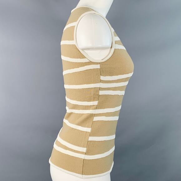 Size S Beige White Merino Wool Blend Textured Stripe Sleeveless Casual Top - Picture 3 of 10
